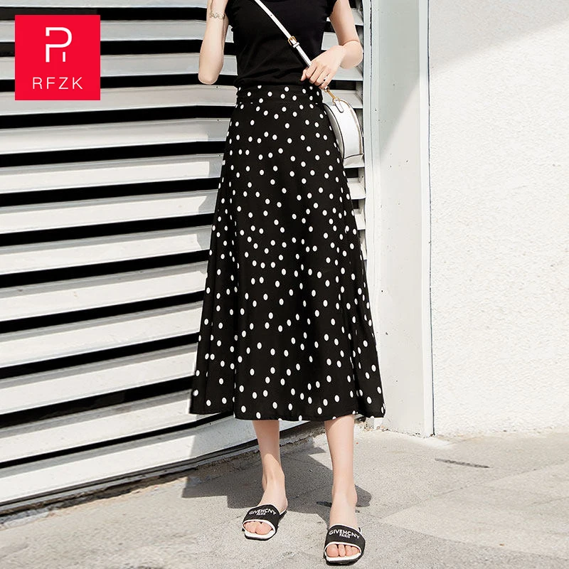

RFZK 2020 High Waist Floral Print Summer Skirts Women Korean Skirt Streetwear Drawstring Elastic Waist Midi Skirt