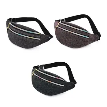 

Unisex Double Zipper Waist Bag Shiny Gold Gauze Pocket Purse Travel Chest Bag 63HC