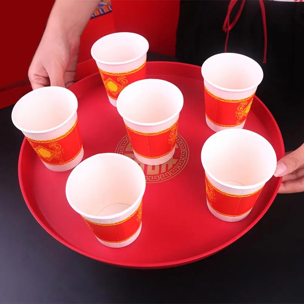 Hot Chinese Red Wooden Tray Oblong Round Toast Xi Tray Hotel Wedding Wedding Tea Festive Display Ceremony