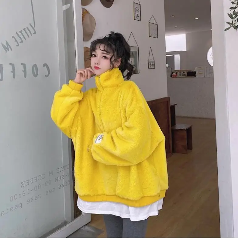 Осень и зима корейский стиль Harajuku Свободный пуловер со стоячим воротником поддельные из двух частей толстовка женская