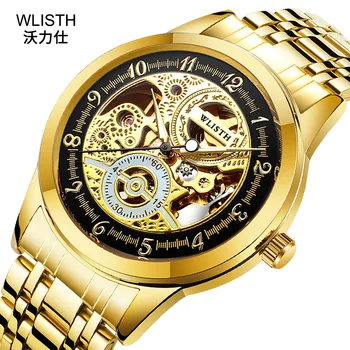 

Brand Luxury Mechanical Men Watches Skeleton Automatic Gold Masculino Waterproof Self-winding Clock Stainless Steel Hombre
