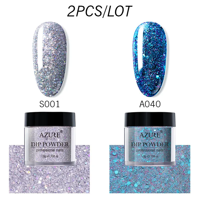 

Azure Beauty Shining Dipping Powder Nail Kits 2Pcs/Lot Glitter Gradient Nail Dip System Powder Holographic Nail Art Powder Set