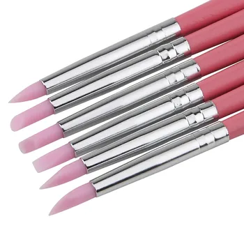 

6 Pcs Gel Acrylic Nail Art Brush Soft Silicone Tool Set Nail Ombre Brush For Manicure Drawing Pen Point Nail Design Painting