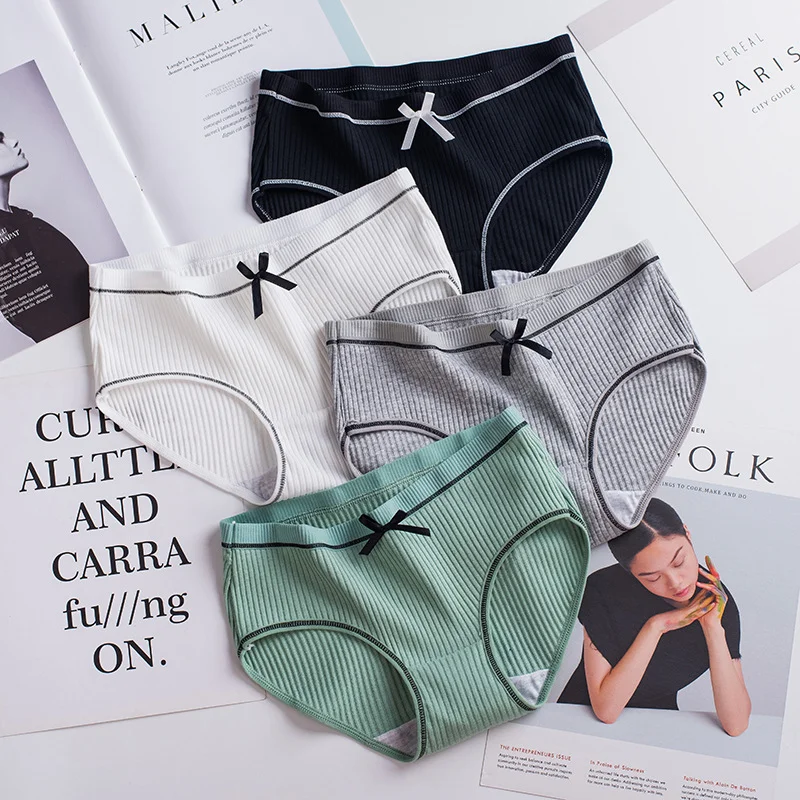 

UMKA Panties Female 2020 Autumn And Winter New Sexy Comfortable Thread Panties Female Cute Bow Big Size Cotton Striped Briefs