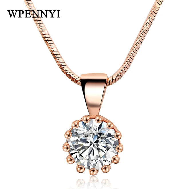 

FREE SHIPPING 18K Real Gold Plated Austrian Zircon Inlaid The Crown Design Snake Chain Classic Lady Pendant Necklace Wholesale