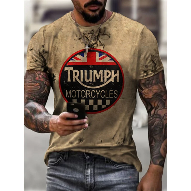 3D Triumph Motorcycle Print T-shirt Oversize Tshirt Unisex Round Neck Summer Men's Clothing Short Sleeves Cool Male Tops Tees