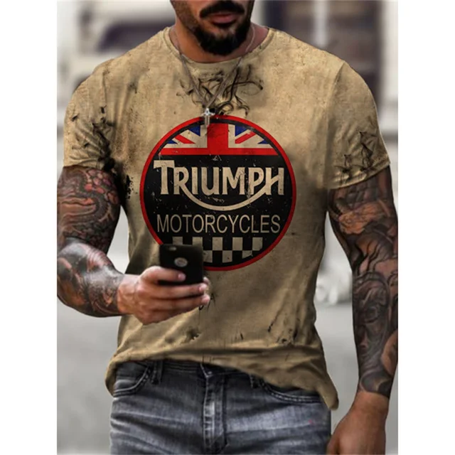 3D Triumph Motorcycle Print T-shirt Oversize Tshirt Unisex Round Neck Summer Men's Clothing Short Sleeves Cool Male Tops Tees zwx009