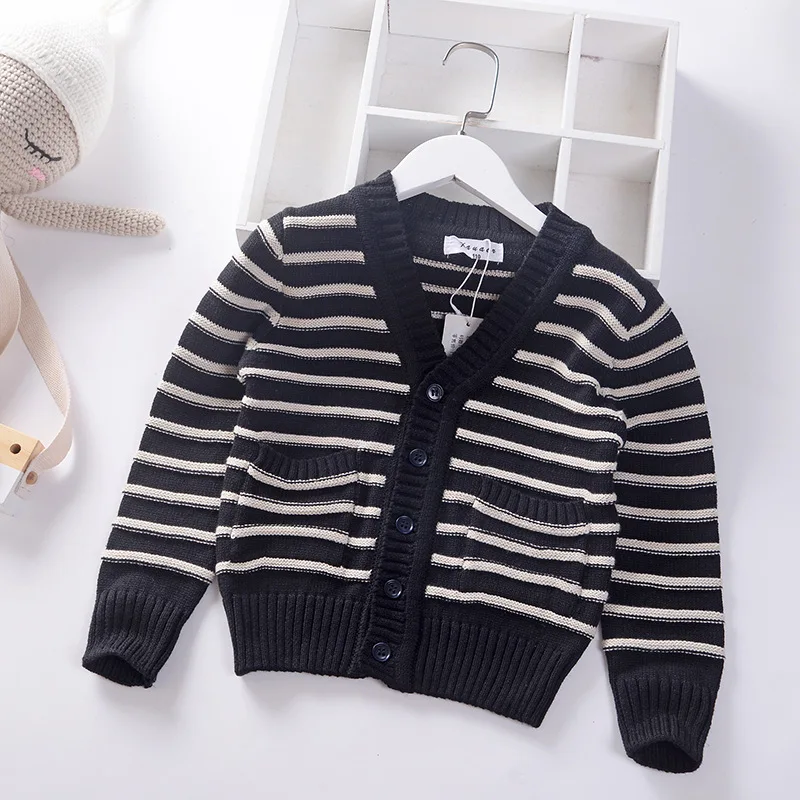 

Boys Cardigan Sweater 2019 Autumn Warm Boy Coat Striped Knit Sweater for Kids Clothes 4-10Y Boy Cardigan