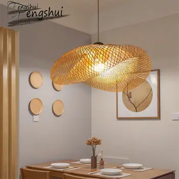 

Modern Bamboo Pendant Light Lamp Lighting for Living Room Hanging Lamp Kitchen Fixtures Hotel Rattan Art Restaurant LED Bulbs DC