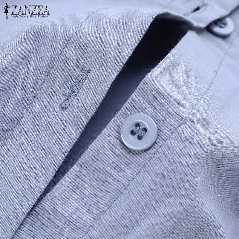 ZANZEA Женские топы и блузки офисные женские хлопковые топы с длинным рукавом Осенние повседневные свободные блузки с цветочной вышивкой 5XL
