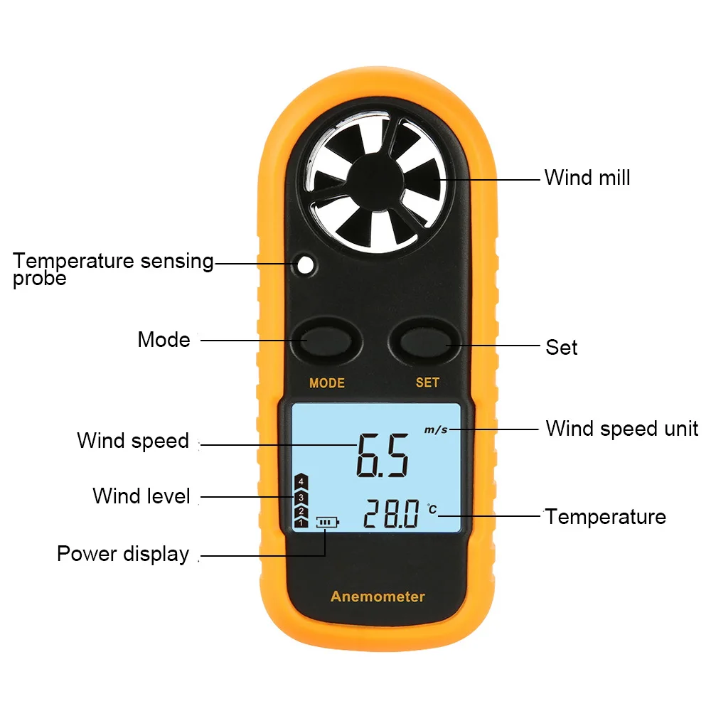 Junejour цифровой анемометр термометр ручной мини Высокая точность скорость ветра метр для измерения скорость ветра, температура