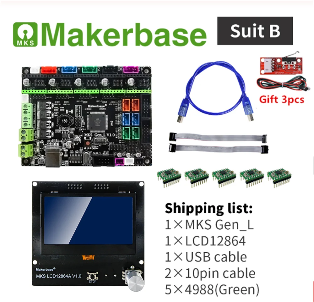 3d принтер контроллер карты MKS GEN L V2.0+ Ramps lcd 12864 Дисплей lcd 12864+ RepRap Шаговые драйверы Дешевые DIY 3D принтер пластина