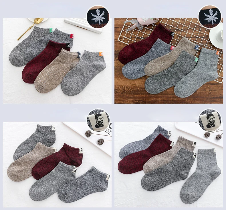 5 пар/лот, винтажные мужские носки, длинные носки с Кленовым листом, мужские носки с надписью Happy, Осень-зима, Calcetines Hombre