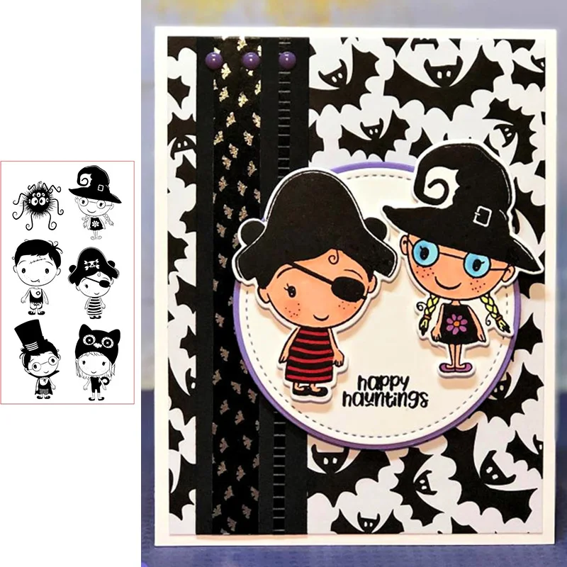 Прозрачные штампы для Хэллоуина мальчика и девочки скрапбукинга создание