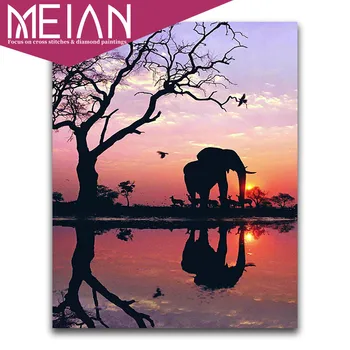 

2020 Meian Elephant Full round Diamond painting Cross stitch full square Diamond mosaic Elephant 5D Diamond embroidery tree