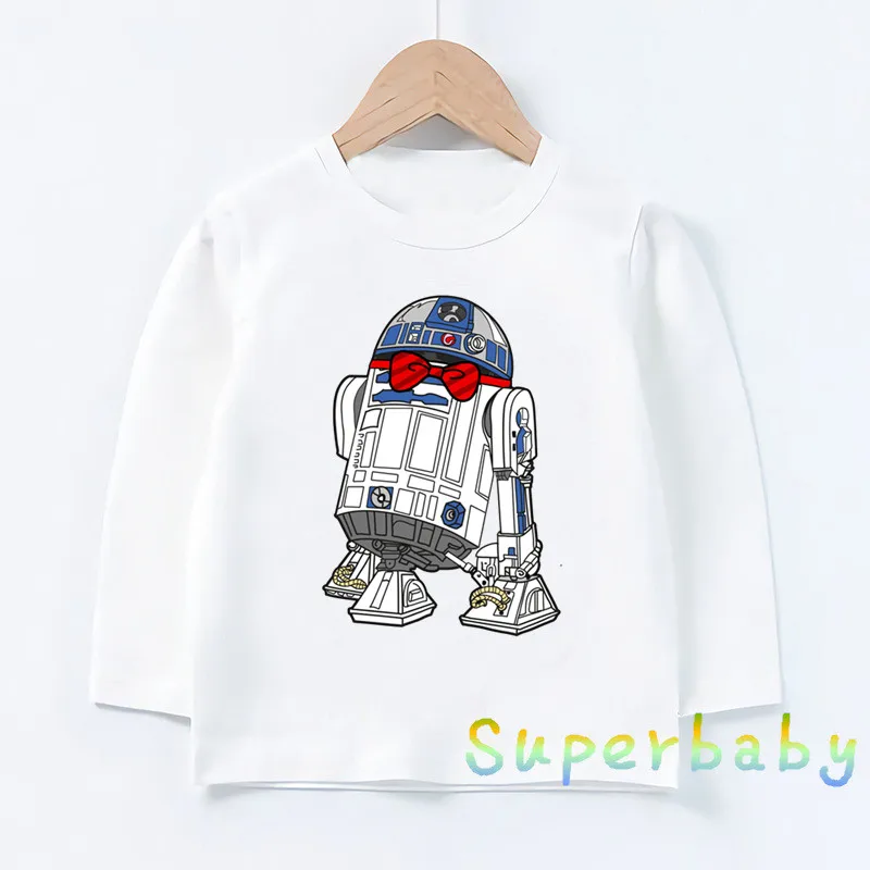 Детская футболка с принтом «Звездные войны», «робот», «R2-D2» и «BB-8», Забавные топы с рисунками для маленьких мальчиков и девочек, Детская футболка с длинными рукавами, LKP5193