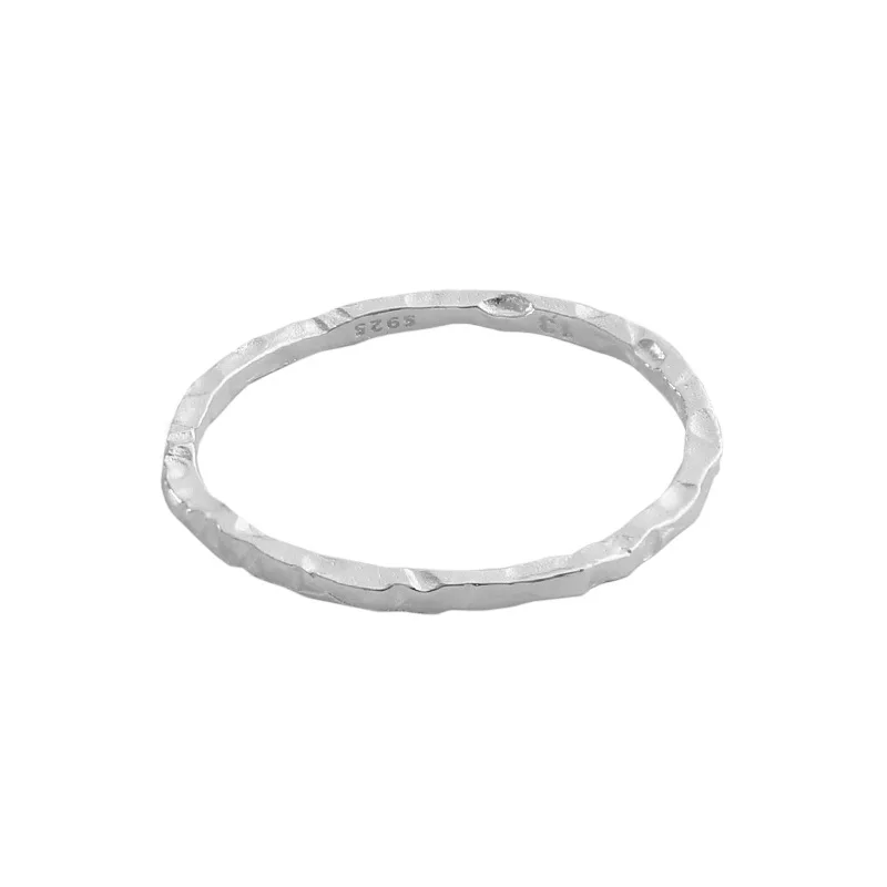 Silver Ring SHANICE Real S925 Sterling Open Irregular Hammer Pattern Minimalist Face Finger Women Adjustable Thin