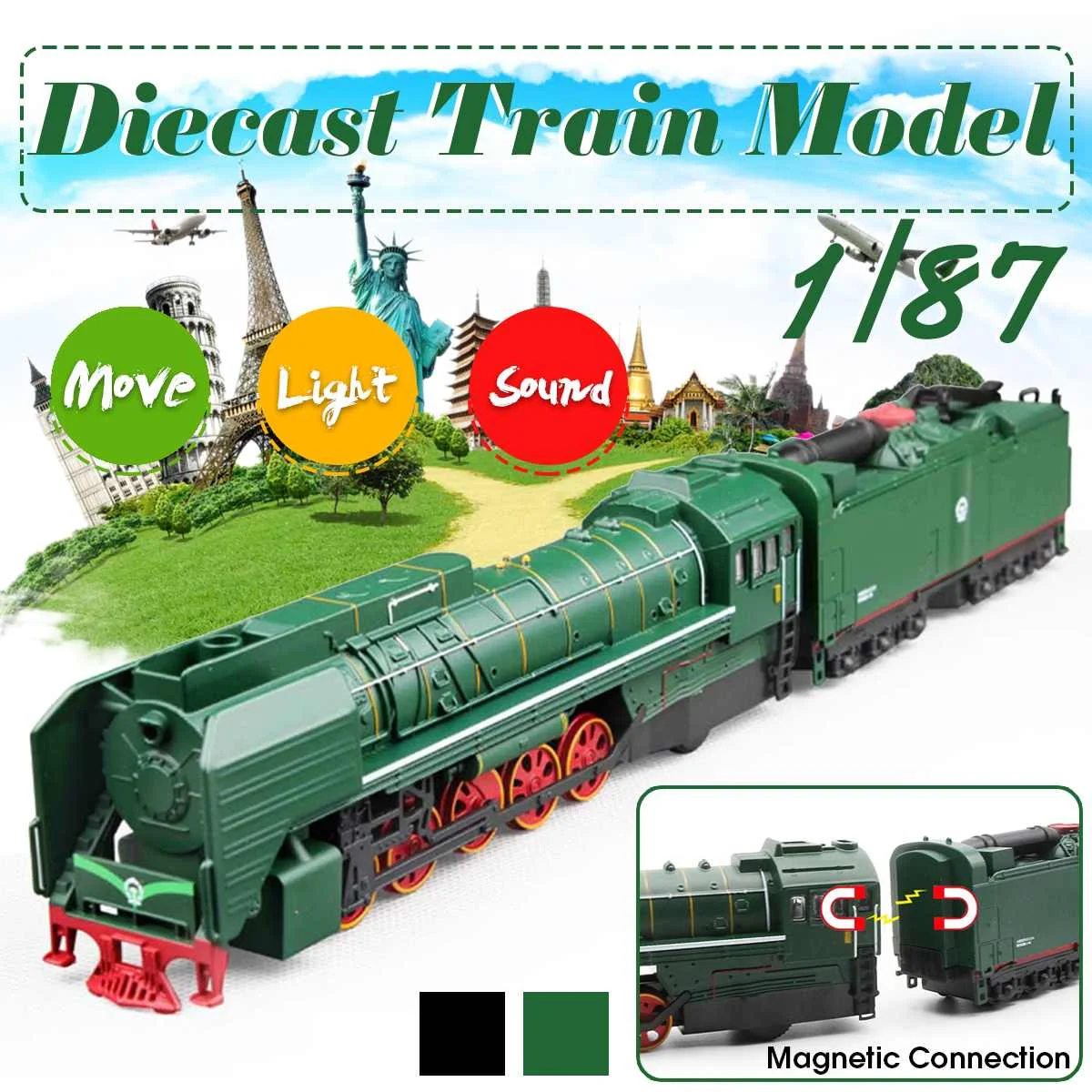 

1:87 Magnetic Pull Back Alloy Connected Subway Metro Track Train Alloy Model Toys Sound & Light Car Collection