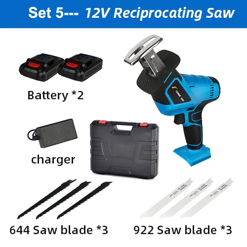 Lithium Battery Portable Reciprocating Saw Powerful Wood Cutting Saw Electric Wood/ Metal Saws With Sharp Blade Woodworking - Цвет: SET 5 With BOX