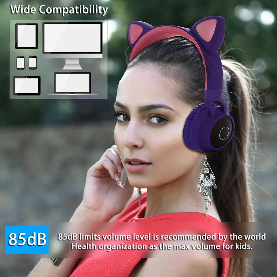 Светодиодный Bluetooth беспроводной кот наушники складные наушники с микрофоном Косплей игровая гарнитура для мобильного телефона ПК ноутбук малыш