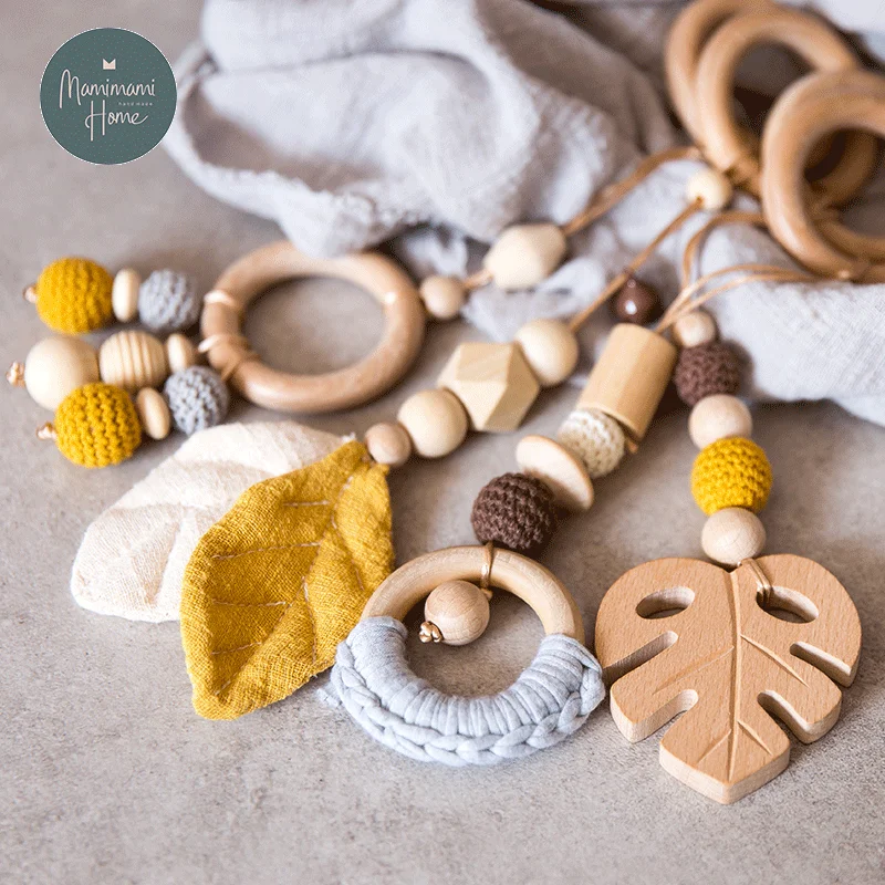 Nordic Style Baby Gym Play Wooden Baby Toys Nursery Sensory BPA Free Organic Material Wooden Frame Infant Room Toys Baby Rattles