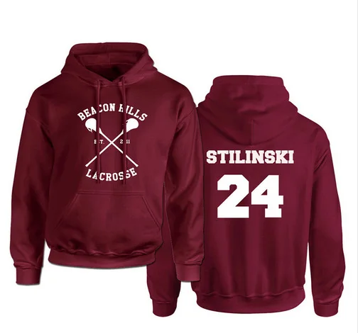 24 Подростковый худи с изображением волка для мужчин McCall 11 Lacrosse Stilinski 24 Lahey 14 пуловер с принтом Hoddies красные толстовки Прямая поставка - Цвет: 24