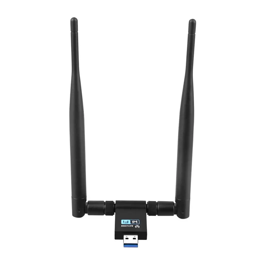 Беспроводная сетевая карта 1200 Мбит/с USB3.0 WiFi маршрутизатор приемник сигнала адаптер 2,4 ГГц 5 ГГц Двухдиапазонная Высокая усиление 5dBi антенна Gigabit - Цвет: Black