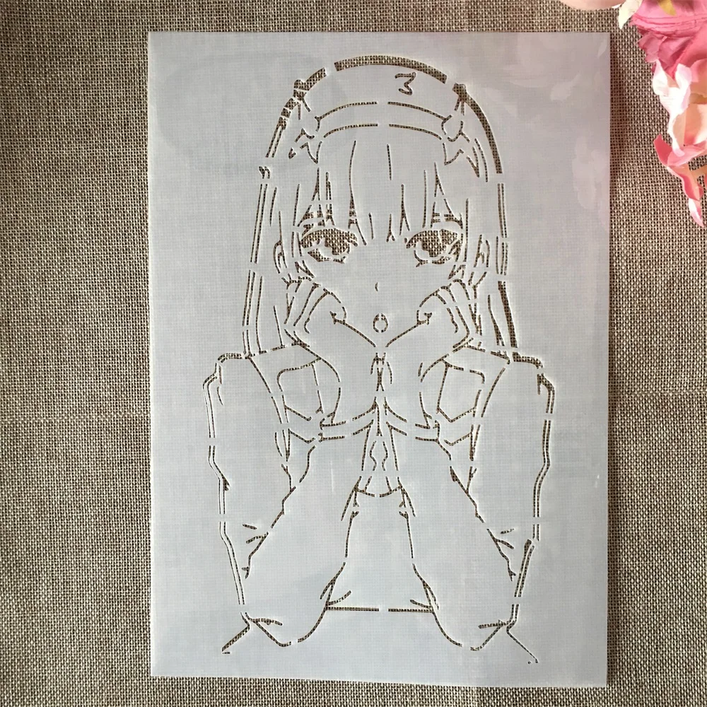 A4 29cm Anime Zero Two Darling In The FranXX DIY Layering Stencils Painting Scrapbook Coloring Emboss Album Decor Template