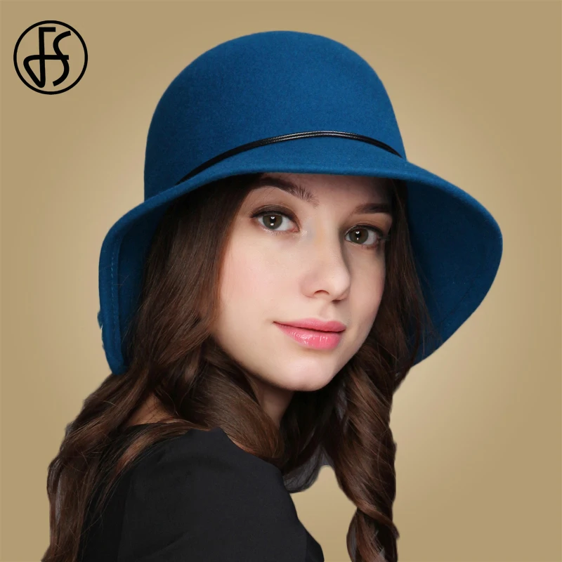 Dark Blue FS модная зимняя теплая шапка-ведро для женщин с широкими полями, черная серая синяя плоская шапка, Осенняя шерстяная шапка для рыбалки - Цвет: Dark Blue