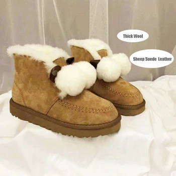 

Women snowshoes 2020 real sheepskin wool in one flat winter female boots warm fascinating comfortable middle platform girl shoes
