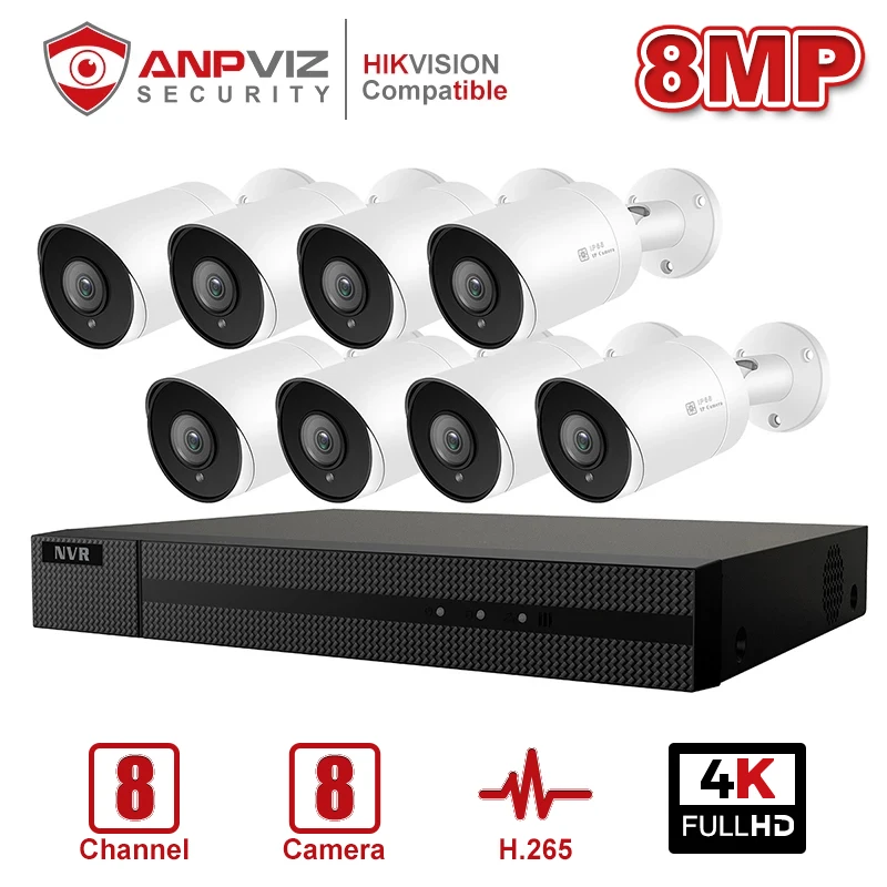 Anpviz 8CH 4K NVR 8MP Bullet POE IP Camera Kit домашние/наружные системы безопасности CCTV комплекты