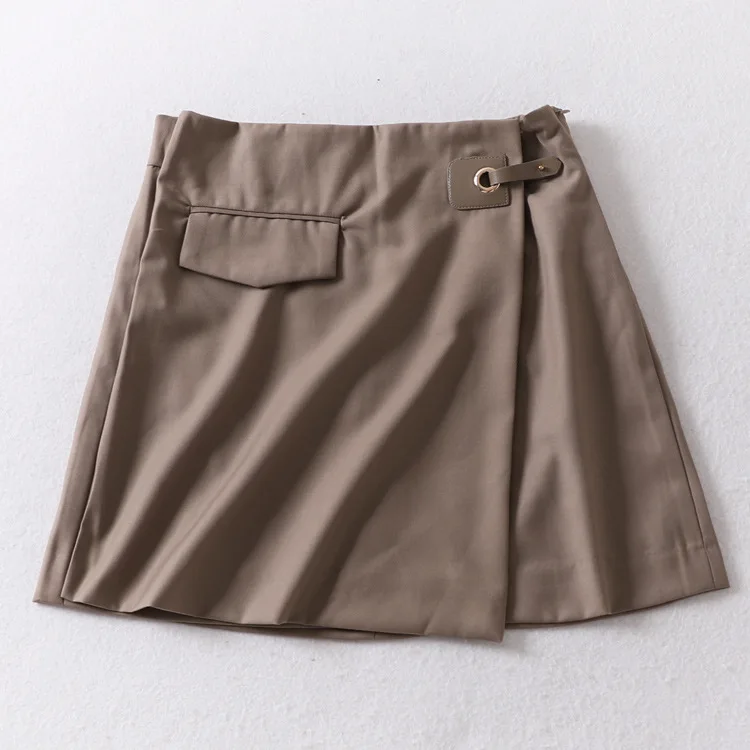 

A Generation of Elegant Commuting Simple High-waisted A- line Kaki Gray Short Skirt Women's Entity