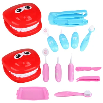

2 Sets of Total 16pcs Doctor Toy Simulation Brushing Game Doctor Equipment Pretend Play Doctor Toy for Kids (Pink and Blue)