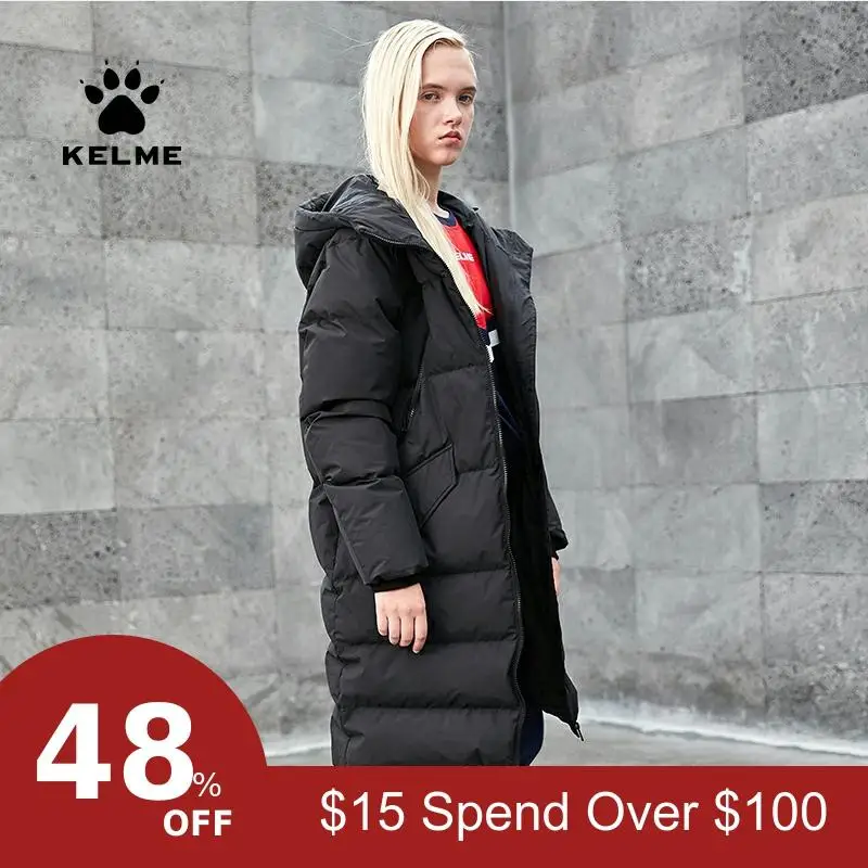 

KELME Winter Women's Hooded Down Jacket Outdoor Sports Windpfoof Keep Warm Over Coat 36842004