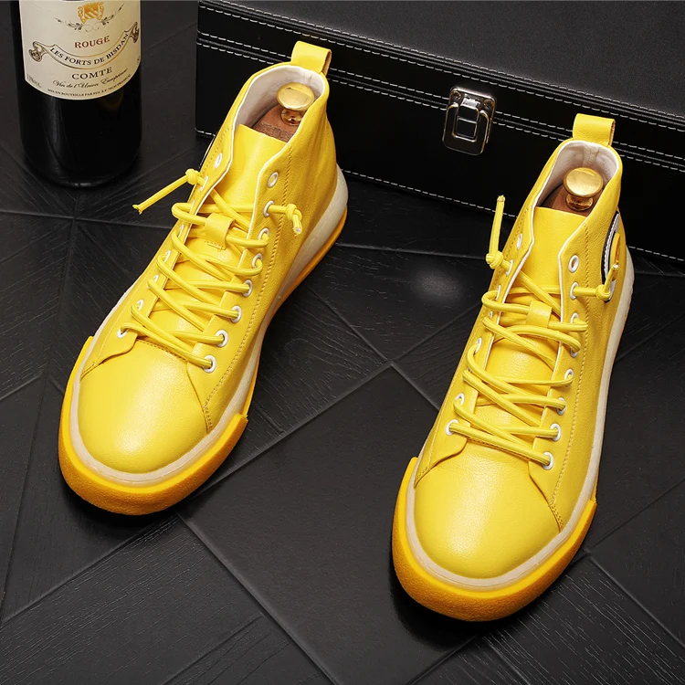 New high quality Men streets Fashion yellow high tops Casual flats Shoes ankle boot moccasins skateboard Shoes chaussure homme