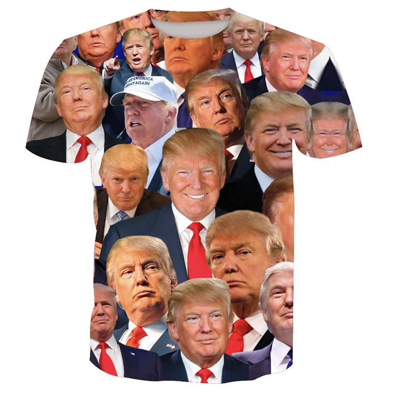 

Trump Expression 3D Pattern Print Casual Round Neck Short-sleeved T-shirt Male Large Size Elastic T-shirt