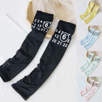 

1Pair Summer Ice Silk Sleeve Fashion Number Printed Arm Sleeves For Sun Protection Solid Arm Warmers Sunscreen Sleeves Arm Cover