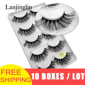 

LANJINGLIN 50 pairs/lot natural long mink eyelashes faux cils soft volume 3d lashes hand made false eyelashes wholesale G602