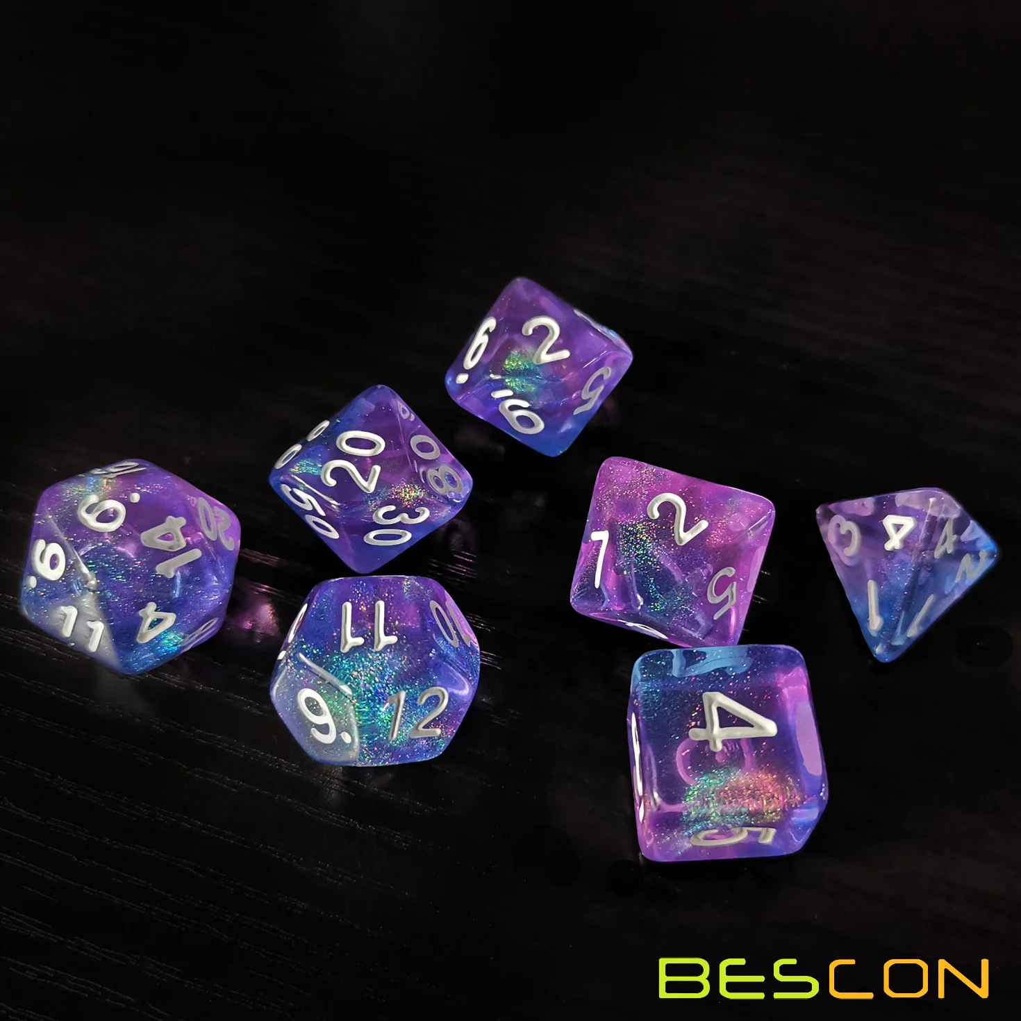 Bescon New Moonstone Dice Orchid, Polyhedral Dice Set of 7 3
