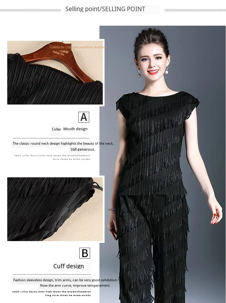 MIYAKE fold Однотонная футболка с кисточками Женская модная дизайнерская облегающая футболка с круглым вырезом Женская плиссированная футболка
