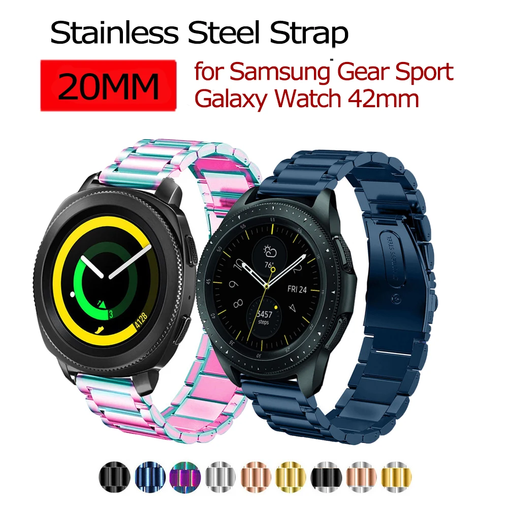 Качественные 20 мм ленты из нержавеющей стали для Samsung Gear Sport / Galaxy Watch 42 мм/Active 2 40 44