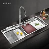 SUS 304 Stainless Steel Large Size Kitchen Double Sink Handmade Brushed 4mm Thickness 240mm Depth With Drain Plate Double Sinks 3