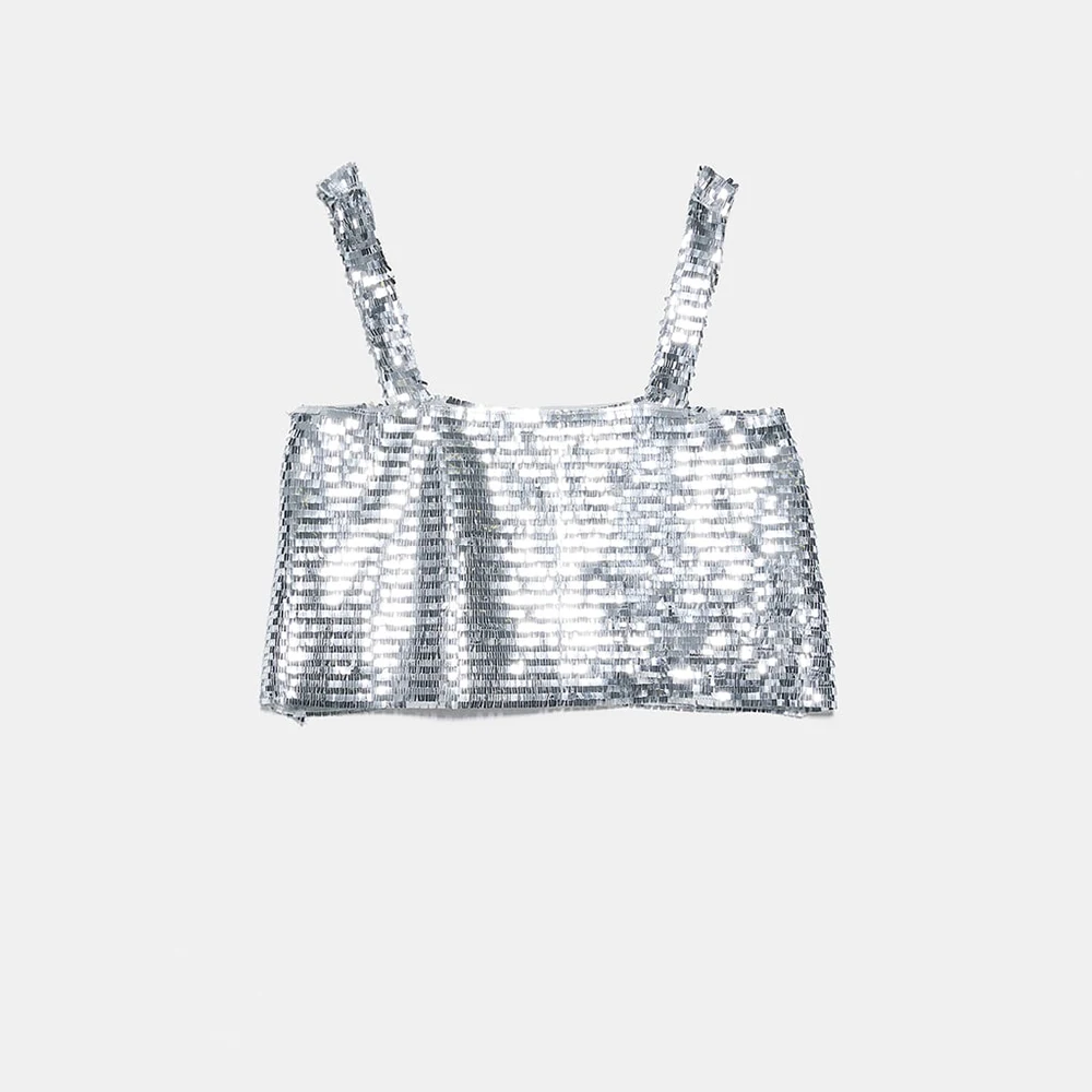 ZA Sequins сексуальный жилет с надписью для женщин мода весна лето короткие элегантные сексуальные топы для ночного клуба Праздничный Рождественский подарок
