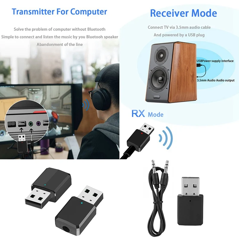 Беспроводной Bluetooth 5,0 аудио приемник передатчик Портативный USB 2-в-1 ТВ компьютер адаптер для ZF-169 с аудиокабелем