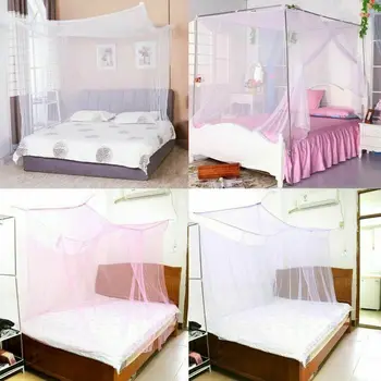 

2019 Newest Princess Lace Canopy Mosquito Net Four Corner Post Bug Insect Repeller No Frame Full Queen King Size Bed Mosquito