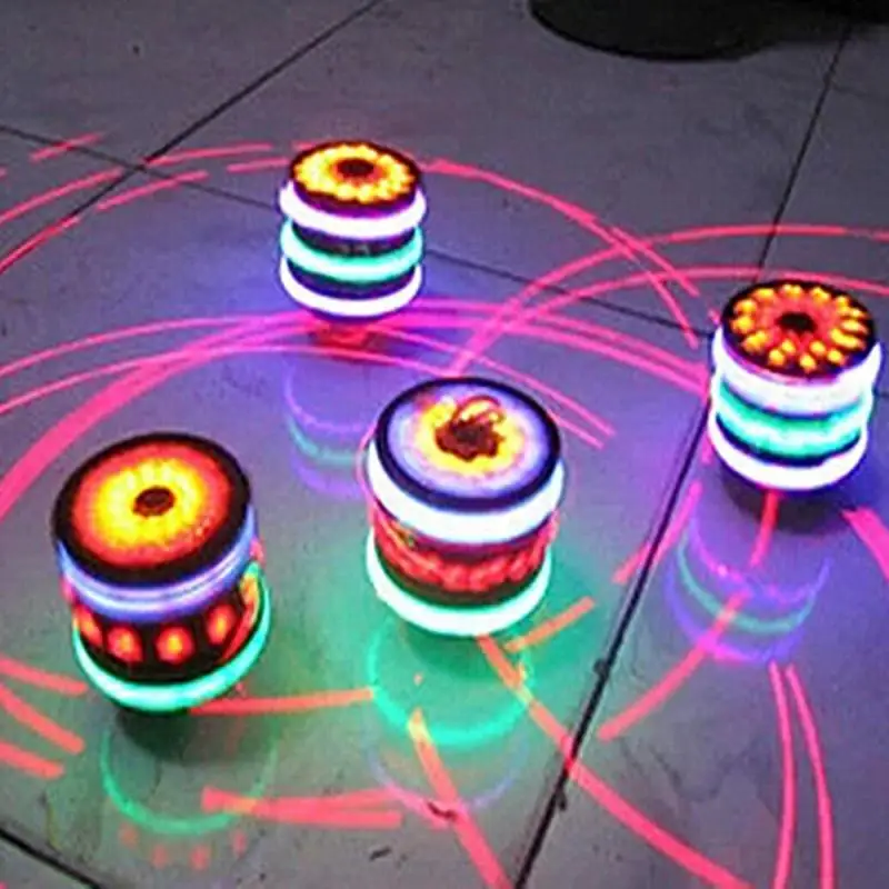 

Hot Selling Wooden Imitation Burst Sparking LED Light Spinning Top Laser Wood Gyro Colorful Lights Flash Music Gyros