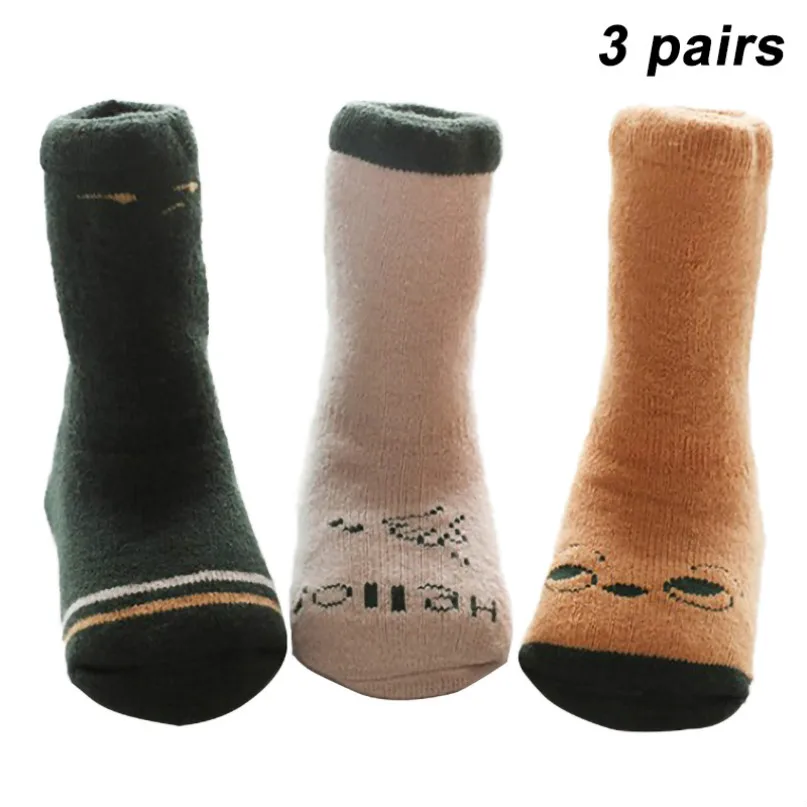 3 pairs F Осенне-зимние дышащие нескользящие носки-тапочки носки для мальчиков и девочек домашние детские носки хлопковые утепленные носки-тапочки с героями мультфильмов - Цвет: 3 pairs F