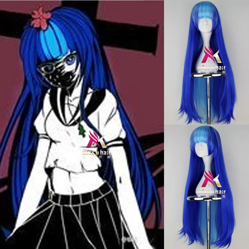 new white-edged Long Straight Cosplay Wig Happy Tree Friends Sliver Gray Blonde blue Synthetic Hair Wigs +wig cap | Тематическая