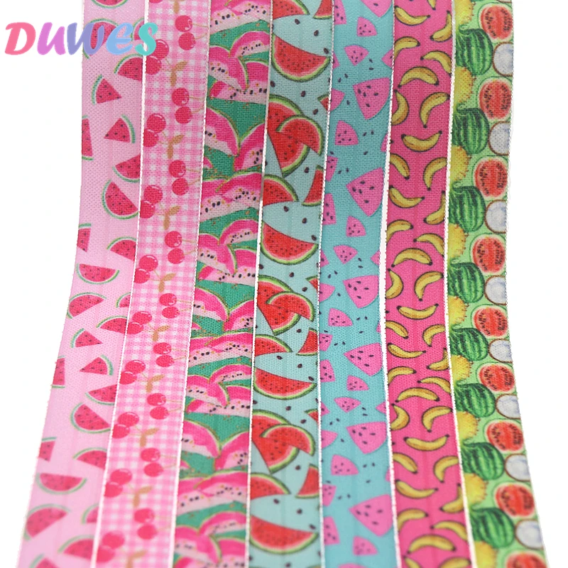 

DUWES 5/8'' 50yards fruits watermelon banana printed Fold Elastic FOE stretch ribbon hairbow headwear headband DIY OEM D1167