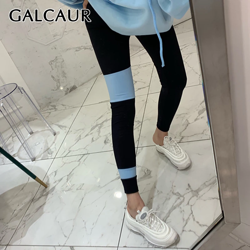 

GALCAUR Hit Color Patchwork Irregular Pants Female High Waist Slim Autumn Pencil Pants For Women Fashion 2019 Clothing Tide